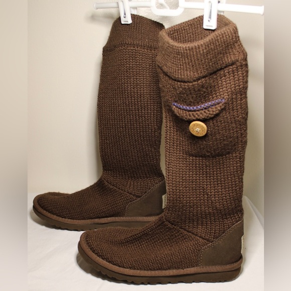 UGG Knit Boot with Pocket Chocolate Brown Size 6 - Picture 4 of 8